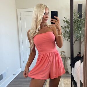 Pink Strapless Romper Shorts